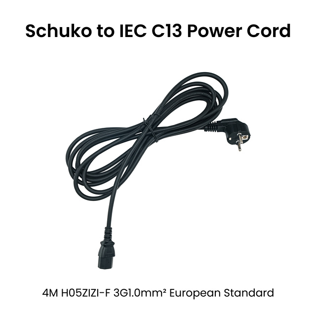 Huizon HZC-C-2 AC Power Cord Schuko Plug (CEE-7/V11) + IEC C13 Connector H05ZIZI-F 3G1.0mm 4 Meters Pure Copper Black Cable