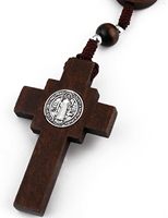 Bracelet chapelet en corde de bois avec perles en bois, crucifix argenté, chapelets catholiques Saint-Benoît pour rétroviseur de voiture