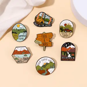 Stocked high quality scenery badges sunset river fashion soft enamel pin for hat