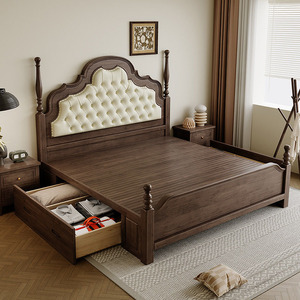 Set di Mobili per Camera da <span class=keywords><strong>Letto</strong></span> dal Design Moderno e Lussuoso, <span class=keywords><strong>Letto</strong></span> Matrimoniale King-Size con <span class=keywords><strong>Struttura</strong></span> in Legno Massello, Letti in Legno Personalizzabili - Product Image 4