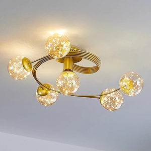 Plafonnier nordique de luxe Starlight, 80cm, design à 6 lumières, abat-jour en verre dépoli, finition dorée, éclairage romantique pour chambre à coucher et salon - Product Image 1