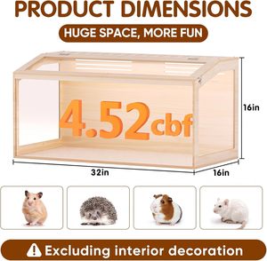 Maison pour hamster en <span class=keywords><strong>bois</strong></span> naturel de haute densité de qualité supérieure avec panneau acrylique transparent, enclos spacieux pour petits animaux, cage, habitat - Product Image 2