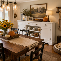 Buffet de style Shaker personnalisé pour ferme rustique |   Peint en blanc |   Poignée en laiton antique |   Vente en gros OEM