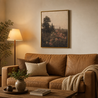 Peinture sur toile encadrée grand format, paysage tonaliste de jardin de roses vintage, art mural moderne décoratif de luxe doré pour chambre à coucher