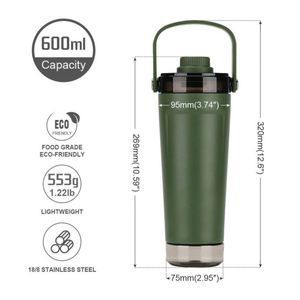 Bouteille de protéines en acier inoxydable de 20 oz, écologique, isotherme, thermos, shaker de sport en métal - Product Image 4