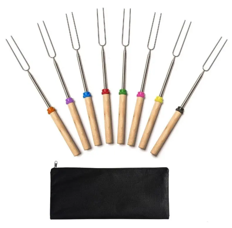 (8 Pack) Stainless Steel Marshmallow Roasting Sticks , Telescoping Marshmallow Sticks Kit Smores Skewers & Hot Dog Forks