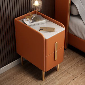 Modern Minimalist <b>Bedside</b> <b>Table</b> With Marble Top And <b>Gold</b> Handle For Bedroom Storage - Product Image 3