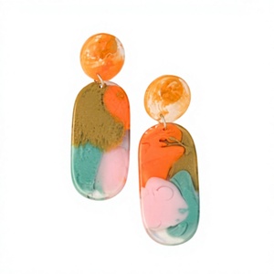 Modernos Pendientes de Aro de Resina para Mujer, Bonitos Colores de Mármol Naranja, Rosa, Verde y Azul, Diseño Geométrico, Joyería Elegante para Mujer - Product Image 1