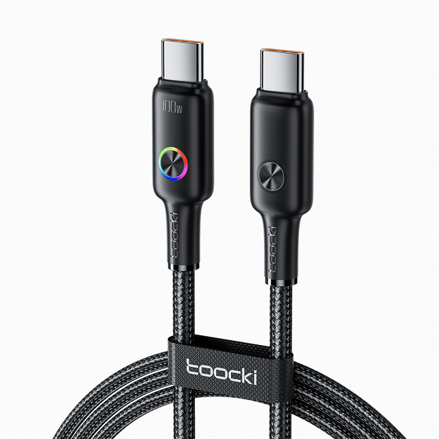 Toocki Wear-Resistant TPE Braided 100W PD Fast Charge LED Indicator Type-C Data Cable for Long-Term Use