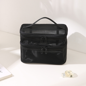 Vente en gros de trousse de toilette double couche pour femme, boîte à maquillage en maille personnalisée, trousse de toilette avec nouveau design 2026 - Product Image 5