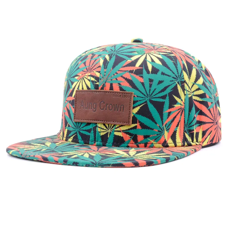 Fashion hip hop gorras custom pattern all over weed print snapback caps hats