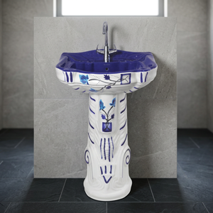 Fancy <b>Rustic</b> Blue Square Ceramic Pedestal Wash Basin Lavabo Set For Villa Mall <b>Bathroom</b> Modern Design - Product Image 5