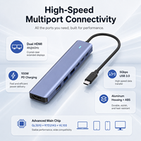 7-in-1 Dual HDMI 4K 60Hz USB-C Hub 100W PD Type-C Dockingstation Aluminium Multipoort Splitter Adapter voor MacBook Laptop
