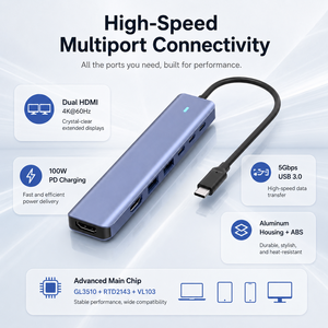 Hub <span class=keywords><strong>USB</strong></span> C 7 en 1 con Doble <span class=keywords><strong>HDMI</strong></span> 4K 60Hz, Estación de Acoplamiento Tipo C de 100W PD, Adaptador Multipuerto de Aluminio para MacBook y Laptop - Product Image 5