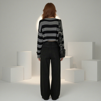 Pull tricoté vintage pour femme à manches longues, col rond, décontracté, hauts d'automne, pull rayé anti-plis
