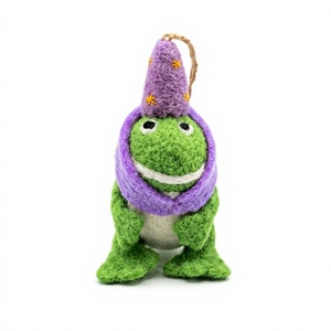 Premium Traditional Customized Knitted Frog Christmas Ornament Eco-Friendly Certified Wool Purple <b>Wizard</b> <b>Hat</b> Star Details - Product Image 2