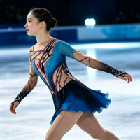 Robe de patinage artistique bleu roi avec strass, maille transparente, manches longues, dos en V profond, jupe, costume de compétition de danse sur glace