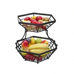 Good Design 2 Tier <b>Fruits</b> Storage <b>Basket</b> Exclusive Quality Black Color Iron Vegetables <b>Baskets</b> At Lowest Price - Product Image 1