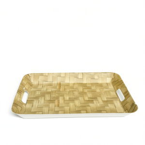 Plateau de service élégant en plastique à motif bois, compatible contact alimentaire, 33x22x33cm, stratifié, portable pour usage résidentiel, modèle ZAA - Product Image 1