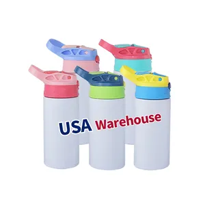 Usa Magazijn 12Oz Bulk Bpa Gratis Sublimatie Roestvrij Staal Nieuwigheid Baby School Waterfles Met Stro Kids