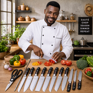 Ensemble de couteaux de <span class=keywords><strong>cuisine</strong></span> 13 pièces en acier inoxydable, <span class=keywords><strong>couteau</strong></span> de chef, aiguiseur, ciseaux, manche ergonomique noir, boîte cadeau de luxe pour la maison - Product Image 3