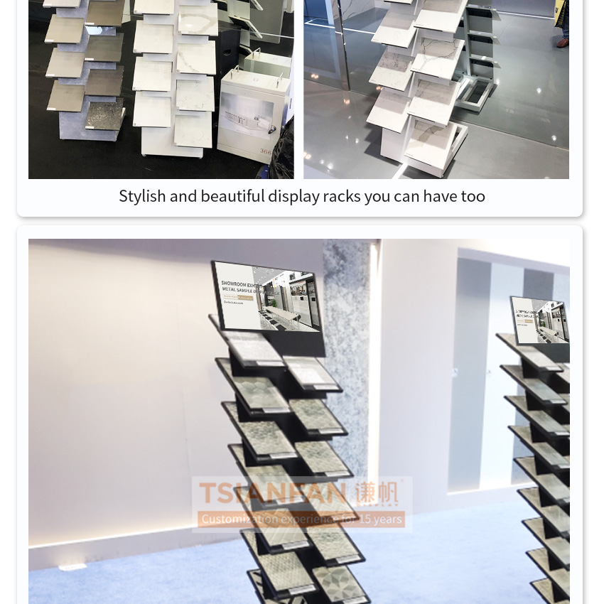 New Design Factory Floor Standing Sample Metal Frame Ceramic Stand Tiles Floors Tower Quartz Stone Display Rack