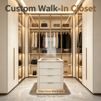 Armoire en bois moderne de luxe avec portes en verre, éclairage LED, écologique, montage facile, design durable pour meubles de chambre