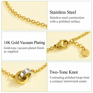 Collar con Nudo de Dos Tonos, Acero Inoxidable, Chapado en Oro de 14K al Vacío, Cadena Ajustable de 42 + 5.5 cm, 4.8 g - Product Image 2