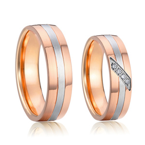 Anillos de Compromiso de Dos Tonos de 6 mm, Anillos de Boda para Parejas, Hombres y Mujeres, Chapados en <span class=keywords><strong>Oro</strong></span> <span class=keywords><strong>Rosa</strong></span> de 24K, Acero Inoxidable 316L, Alianzas de Joyería - Product Image 1