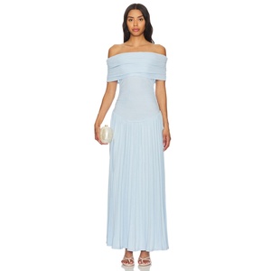 Offre Spéciale Robe de soirée à la mode pour femmes Robe longue à ourlet plissé et épaules dénudées - Product Image 1