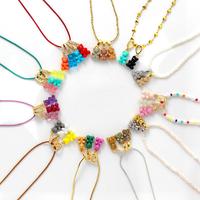 Collier en acier inoxydable en gros, pendentif en résine colorée en forme d'ours gélifié et diamant, accessoires de fabrication de bijoux pour femmes