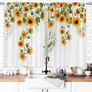 Meilleures ventes Rideaux de cuisine style campagnard Tournesol Jaune à motifs floraux pour petite cafétéria, rideaux de fenêtre à volants, 2 panneaux personnalisables - Product Image 4