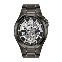 Montre squelette automatique analogique à 3 aiguilles pour homme, classique, en acier inoxydable plaqué ions noirs, résistante à l'eau, avec réserve de marche