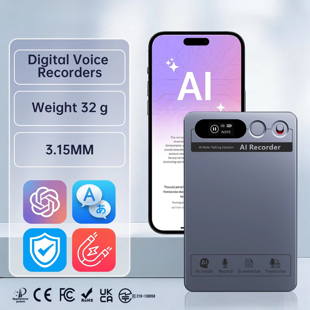 AI Voice Recorder for Studio Podcast Interview 152 Languages Translator Smart Recorder OEM ODM Factory