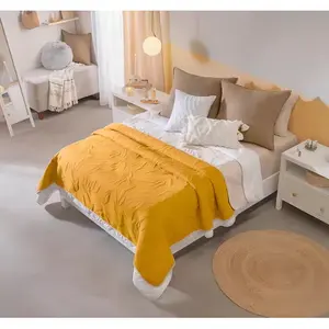 Ensemble de housse de couette Marla Mustard King Size en coton matelassé 4 pièces, literie pour la maison, couleur blanc Vianney jaune - Product Image 3