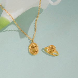 Insect Pattern Gold Plated Necklace And <b>Ring</b> <b>Set</b> For <b>Women</b> Everyday Wear Jewelry Cultural Collectible - Product Image 4