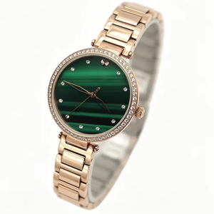 Nouvelle montre à quartz pour femme, style business, en acier inoxydable, avec aventurine bleue, or rose, étanche 3ATM, verre à aiguilles - Product Image 1