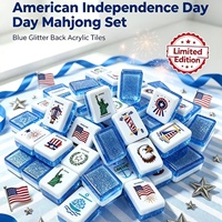 Juego de Mahjong Patriótico - Fichas de Mahjong del Día de la Independencia del 4 de Julio con Reverso Azul Brillante, Regalo de Mahjong Acrílico para la Familia