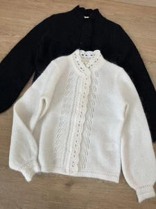 2025 conception personnalisée Logo printemps automne confortable froid manches bouffantes Pointelle <span class=keywords><strong>Cardigan</strong></span> tricoté ouvert pull haut pour les femmes - Product Image 5