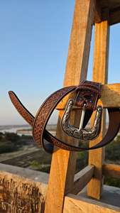 Artisan-Crafted Western Style Leather Belt with Unique Floral Design Handcrafted <b>Fashion</b> <b>Accessory</b> - Product Image 6