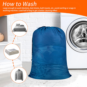 Large Heavy Duty Mesh <b>Laundry</b> <b>Bag</b> with <b>Drawstring</b> Wash <b>Bags</b> for Travel College Dorms - Product Image 5