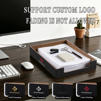 Porte-documents A4 en cuir PU texturé avec logo personnalisé, support de rangement de bureau en grain de bois pour marque privée, en stock