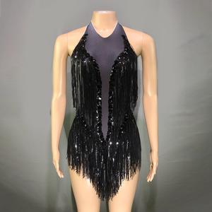 Costume da Ballo con Strass Scintillanti, Paillettes Elastiche, Tuta Fluida, Costume per Spettacoli sul Palco - Product Image 2