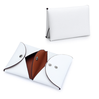 Dompet Lipat Minimalis Kulit Asli dengan Kancing, Kantung Kecil Terstruktur, Lapisan Nilon, Portabel