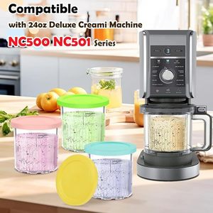 Contenants de stockage de crème glacée en plastique de 24 oz avec couvercles, compatibles avec les séries Ninja CREAMi NC500 NC501 Deluxe, durables, réutilisables, pour congélateur - Product Image 1