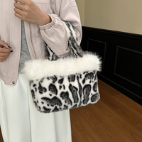 Sac seau tendance d'hiver pour femme, en fausse fourrure de luxe, motif léopard, style vintage, multicolore, chaud et moelleux, sac à main de shopping à porter sous le bras