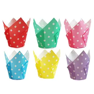 Suporte descartável para cozimento de bolo, ferramenta polka pontilhada vermelho, verde, azul, rosa, envoltório de tulipa, forros de cupcake