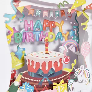 新しい創造的な誕生日カード3D立体ケーキボックスパーソナライズされたカード手作り紙彫刻装飾品