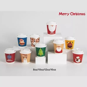 Gobelets en papier jetables enduits pour café, lait et thé, avec couvercle personnalisable, pour boissons chaudes à emporter, usage commercial et domestique, Noël et Nouvel An - Product Image 4