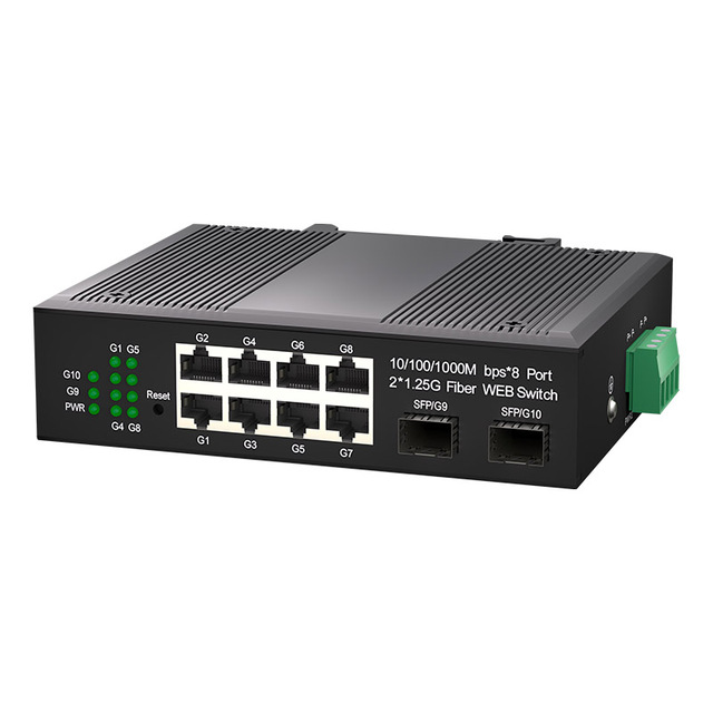 Industrial 1.25G 2 SFP 8 RJ45 Ports Din-rail Ethernet Media Converter OLT Gigabit Managed Fiber Switch